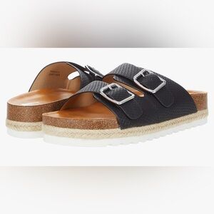 Dolce Vita Black Carther Cork Snakeskin Platform Buckle Sandals Size 8.5